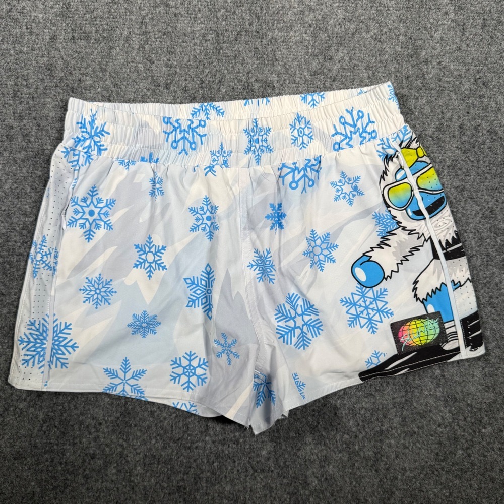 Slunks Yeti Snowflake Graphic Athletic Shorts Womens Medium White Unlined